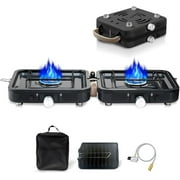 2-Burner Foldable Camping Stove with Griddle (Textured \u0026 Smooth) and Carrying Bag, Portable Propane Camp Stove with 2 Adjustable Burners \u0026 Piezo Ignition, for Camping Tailgating Essentials Gear